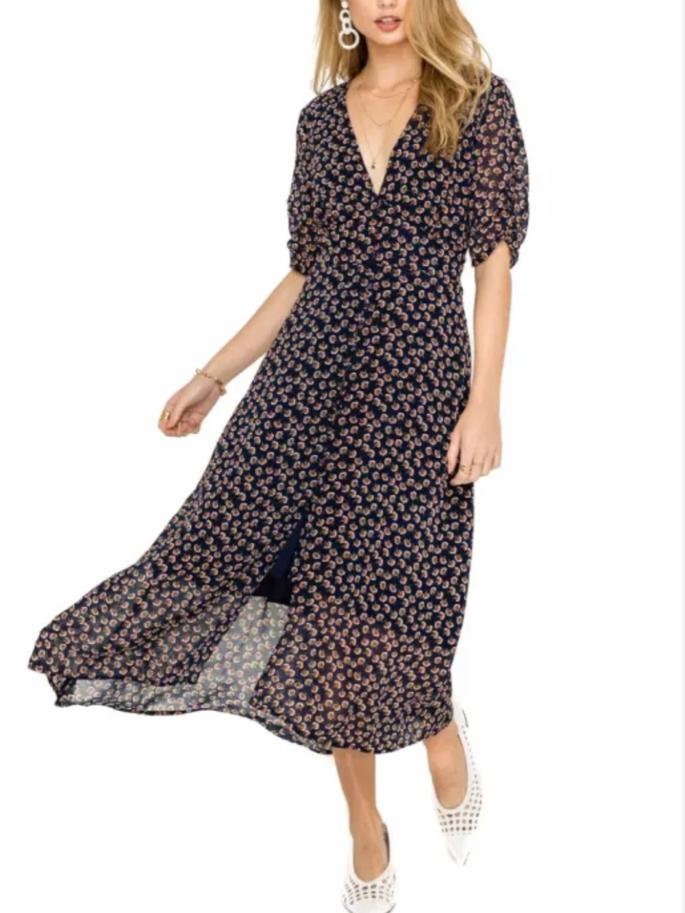 ASTR The Label Floral Midi Puff Sleeve Button Down Dress
